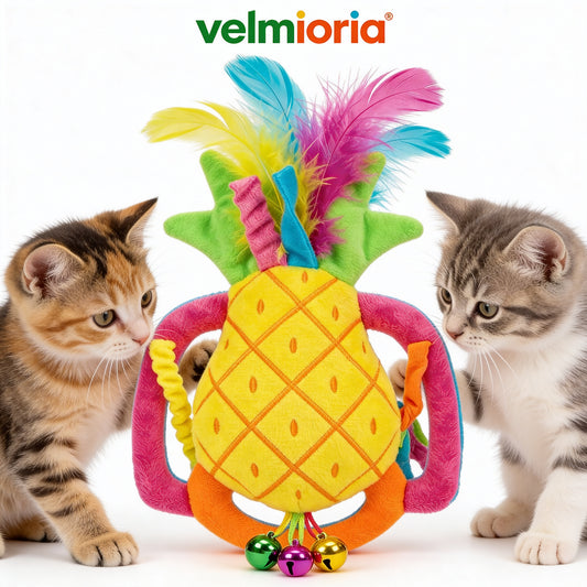 velmioria® Pineapple Multi-Texture Interactive Cat Toy – Feather Teaser & Bell-Engaging Play for Indoor Cats