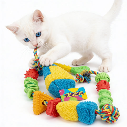 velmioria® Interactive Tug & Energy Release Cat Toy – Dual-Handle Pulling Toy with Feather Teaser for Strength, Play & Indoor Exercise