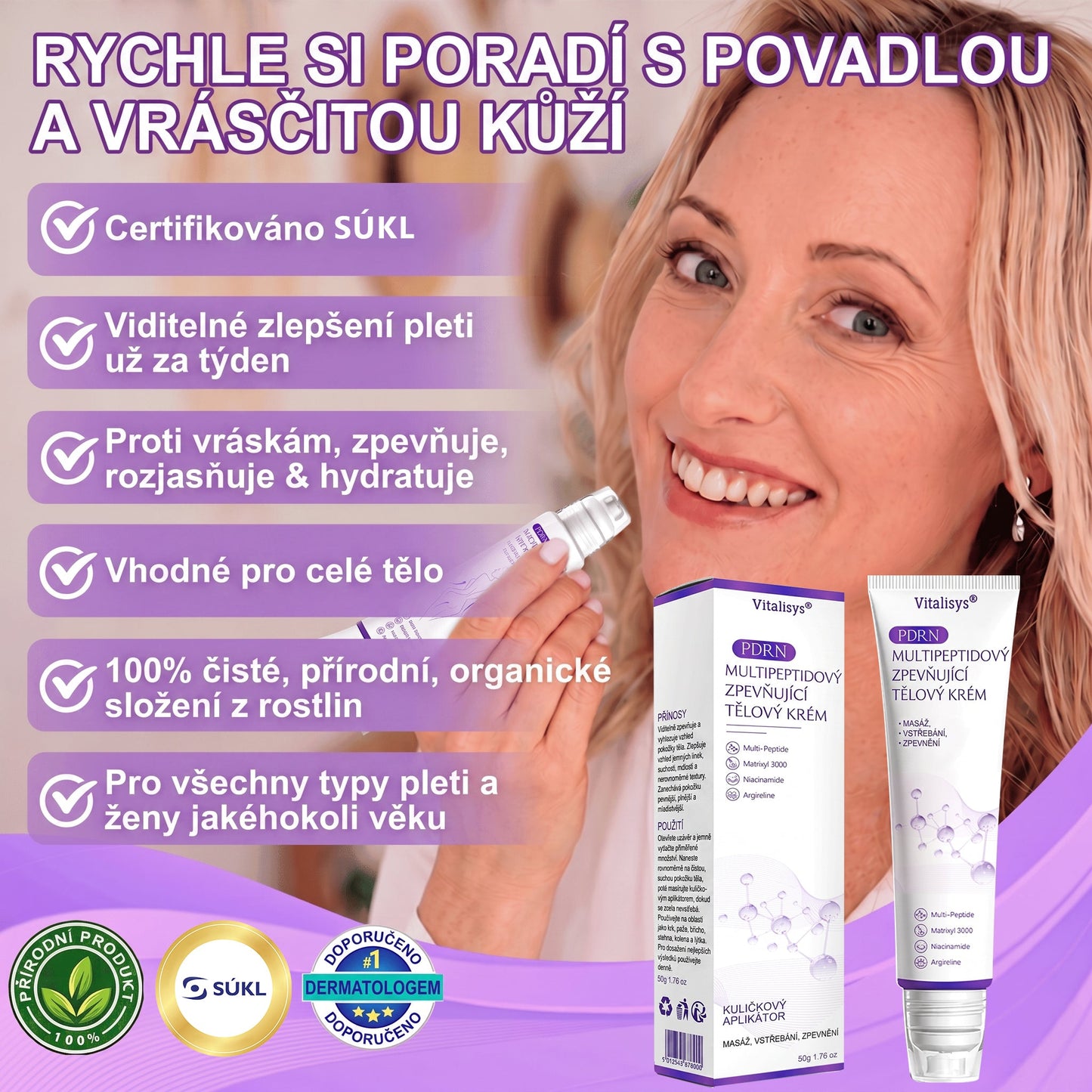Doporučováno dermatology🥇 | 🍊Vitalisys® PDRN Multi-Peptidový masážní tělový krém – Proti stárnutí, hydratační, zpevňující, regenerační, sjednocující, proti akné a skvrnám, na odstraňování bradavic a mateřských znamének, pro úlevu při lupénce.❤️