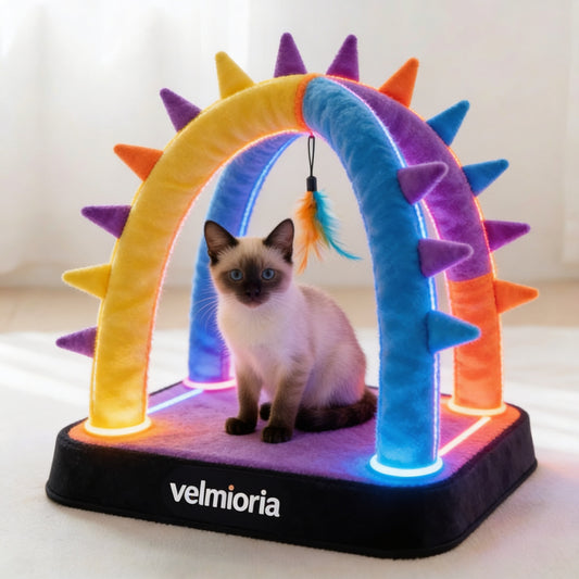 velmioria® Interactive Rainbow Arch Cat Play Gym – LED Lighted Teaser Toy for Active Play &amp; Energy Release