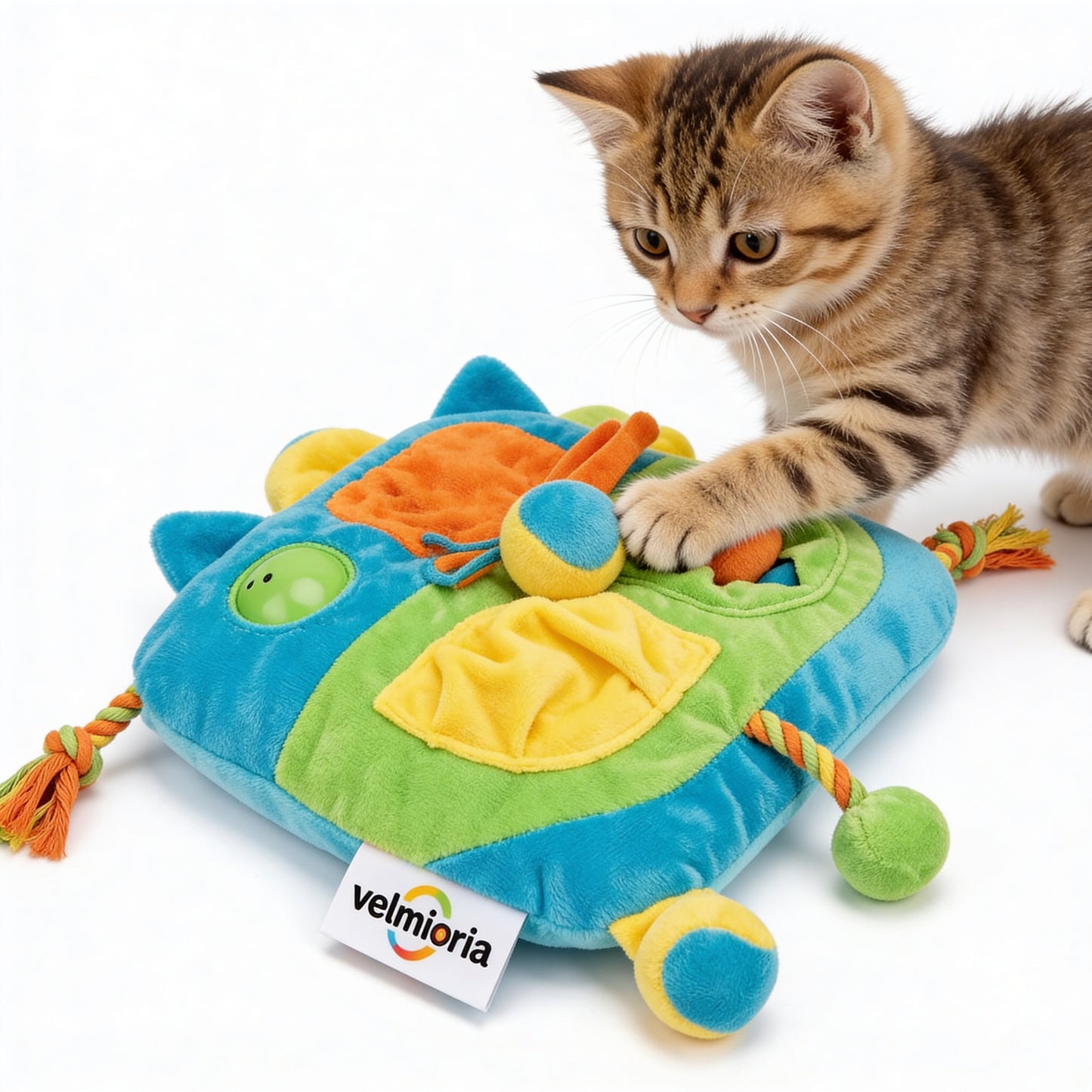velmioria® Plush Activity Cat Mat Toy – Multi-Zone Interactive Puzzle Cushion for Hunting, Pawing & Energy Release