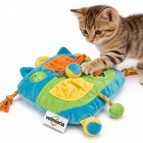 velmioria® Plush Activity Cat Mat Toy – Multi-Zone Interactive Puzzle Cushion for Hunting, Pawing & Energy Release