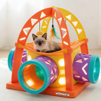 velmioria® Interactive Rainbow Arch Cat Play Gym – LED Lighted Teaser Toy for Active Play &amp; Energy Release