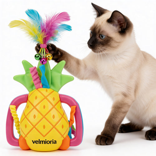 velmioria® Pineapple Multi-Texture Interactive Cat Toy – Feather Teaser & Bell-Engaging Play for Indoor Cats