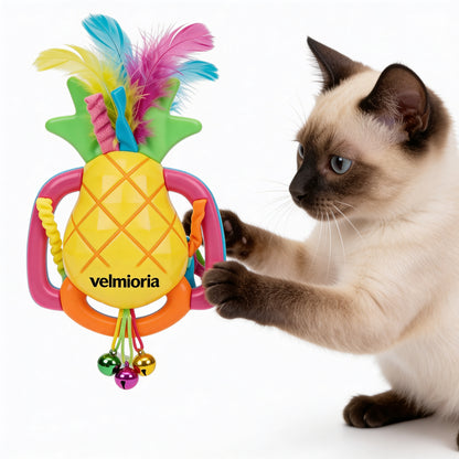 velmioria® Pineapple Multi-Texture Interactive Cat Toy – Feather Teaser & Bell-Engaging Play for Indoor Cats